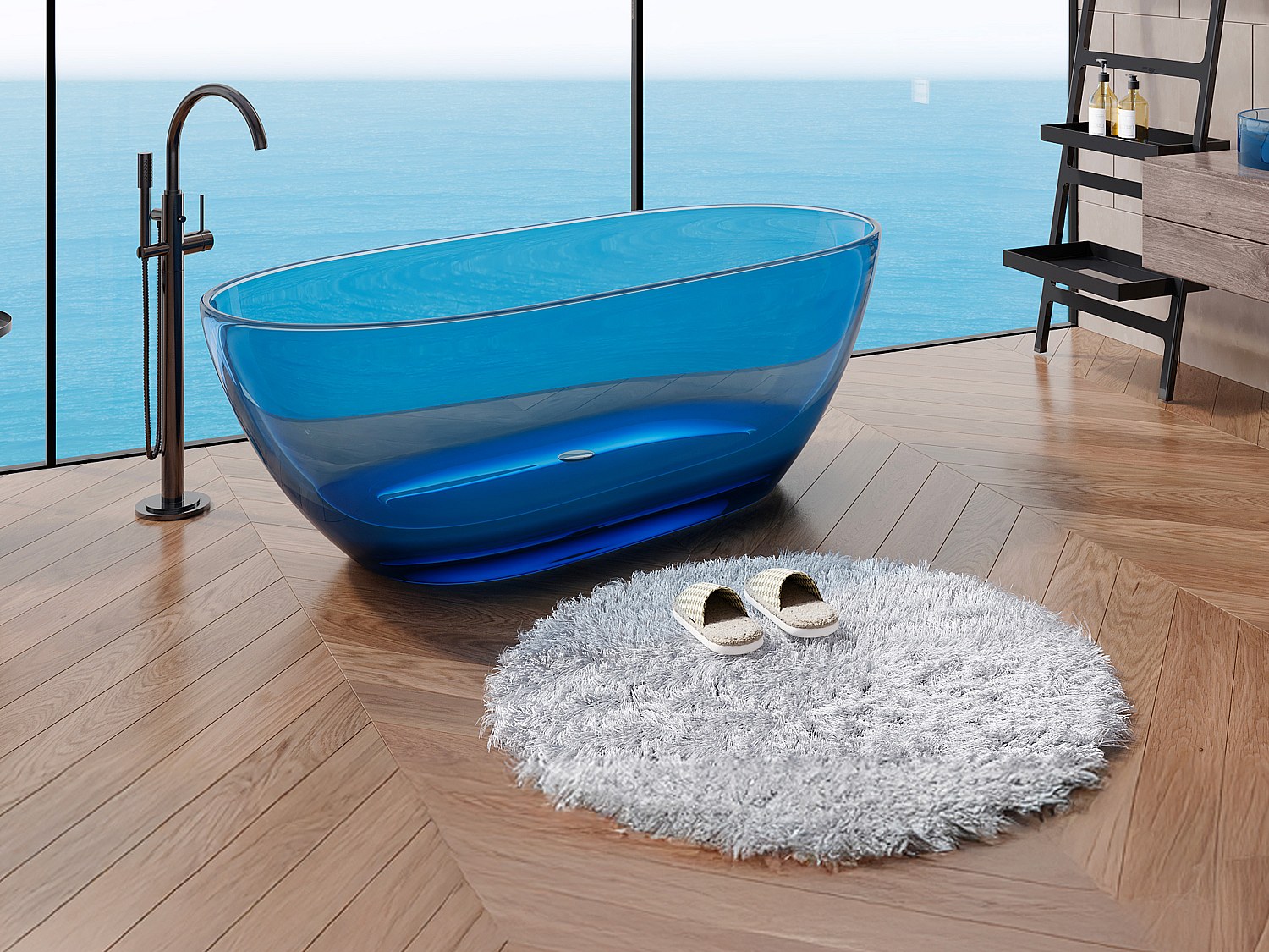 Vente-unique Freistehende Badewanne Durchsichtig - 292 L - 160 X 72 X 56 Cm - Blau - Harz - Spavo