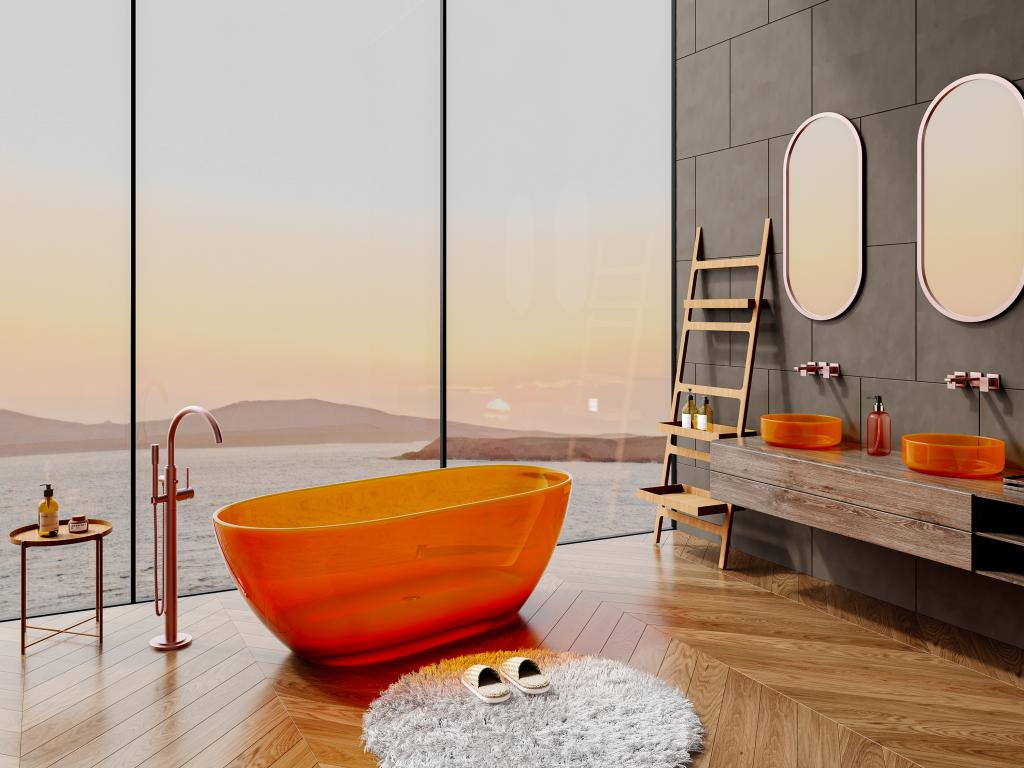 Freistehende Badewanne durchsichtig - 292 l - 160 x 72 x 56 cm - Orange - H günstig online kaufen