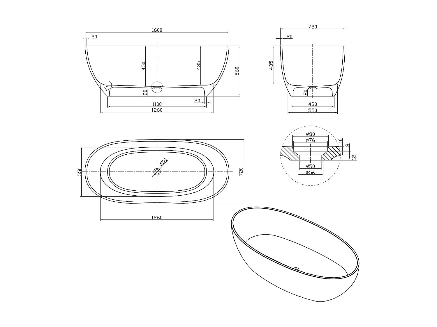 Vasca da bagno freestanding traslucida 292L 160 x 72 x 56 cm Arancione Resina - SPAVO