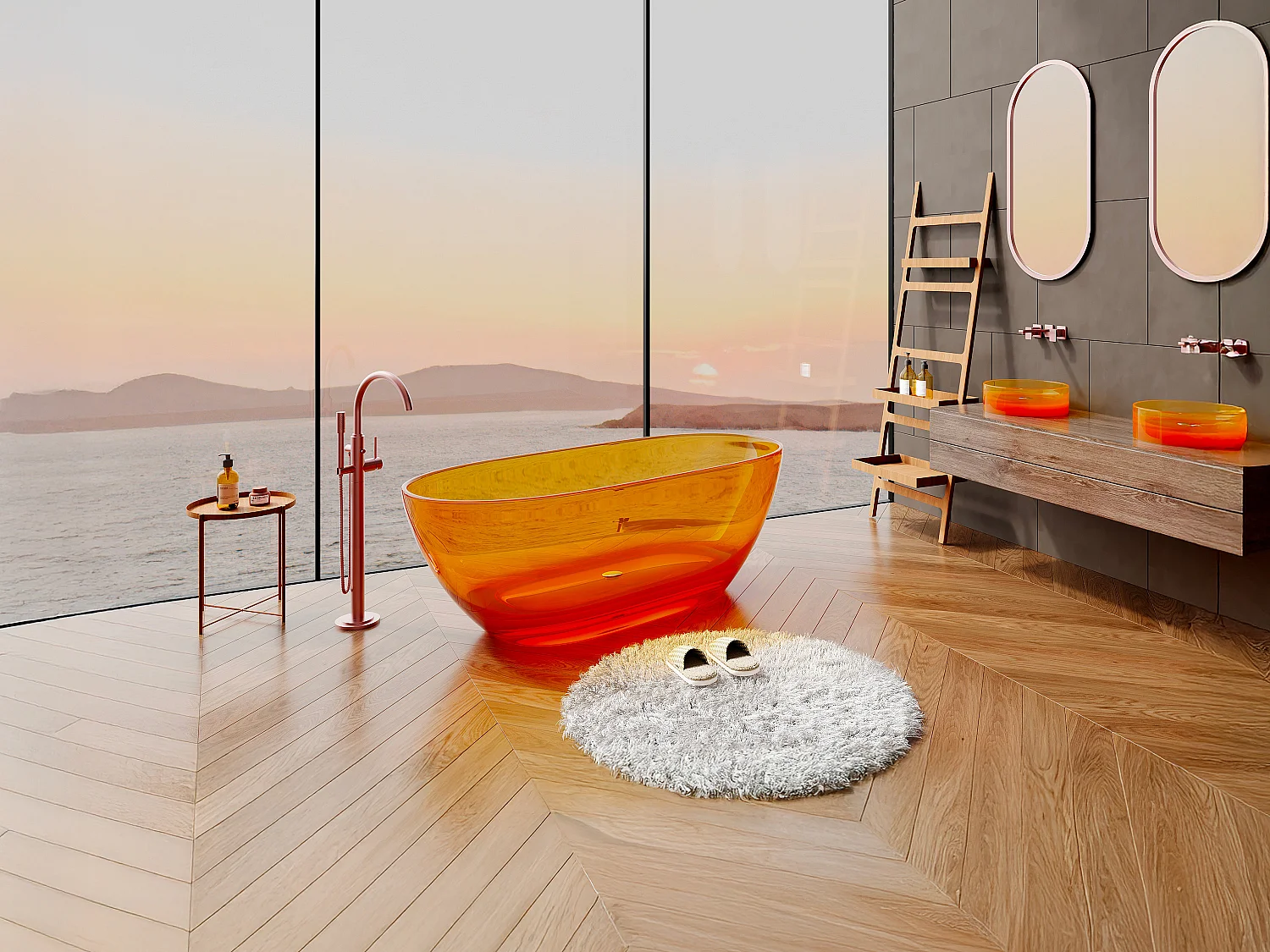 Baignoire îlot translucide - 292L - 160 x 72 x 56 cm - Orange - Résine - SPAVO