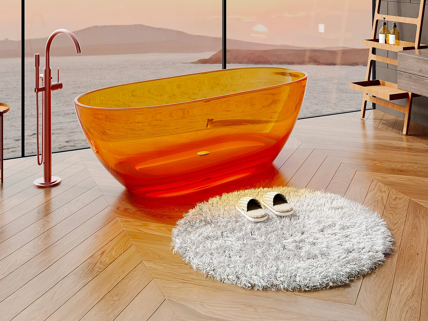 Baignoire îlot translucide - 292L - 160 x 72 x 56 cm - Orange - Résine - SPAVO