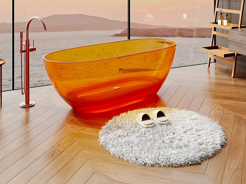 Baignoire îlot translucide - 292L - 160 x 72 x 56 cm - Orange - Résine - SPAVO