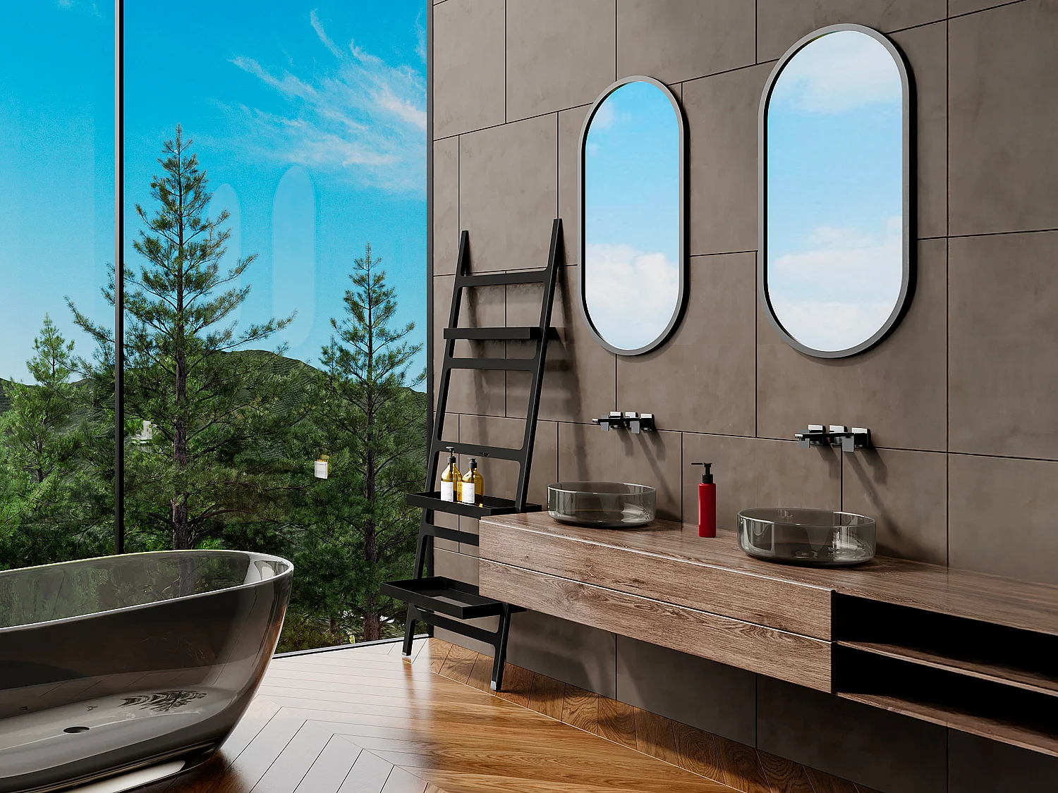 Umywalka nablatowa okrągła przezroczysta z żywicy - 40 cm - Szary - SPAVO