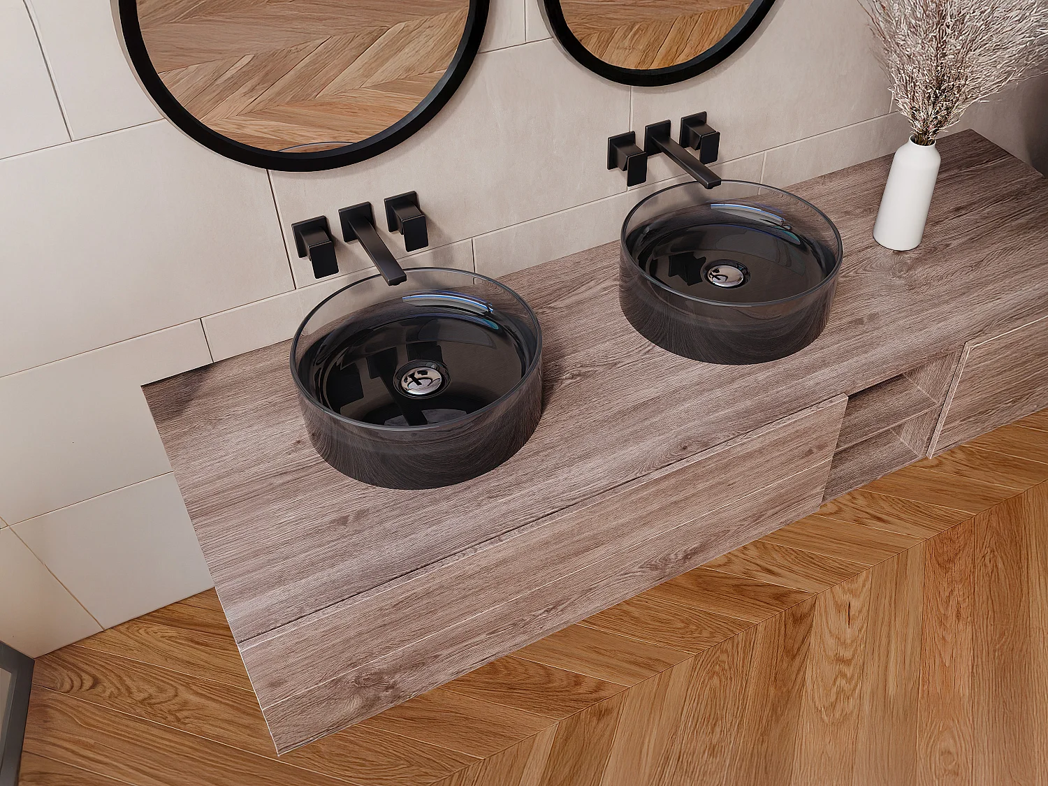 Umywalka nablatowa okrągła przezroczysta z żywicy - 40 cm - Szary - SPAVO