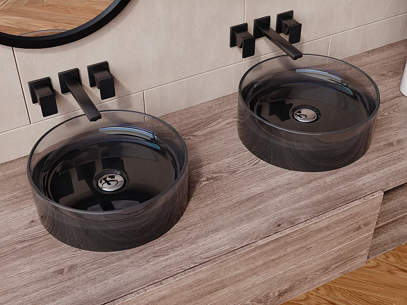 Ronde doorzichtige opbouwwastafel van hars - 40 cm - Grijs - SPAVO