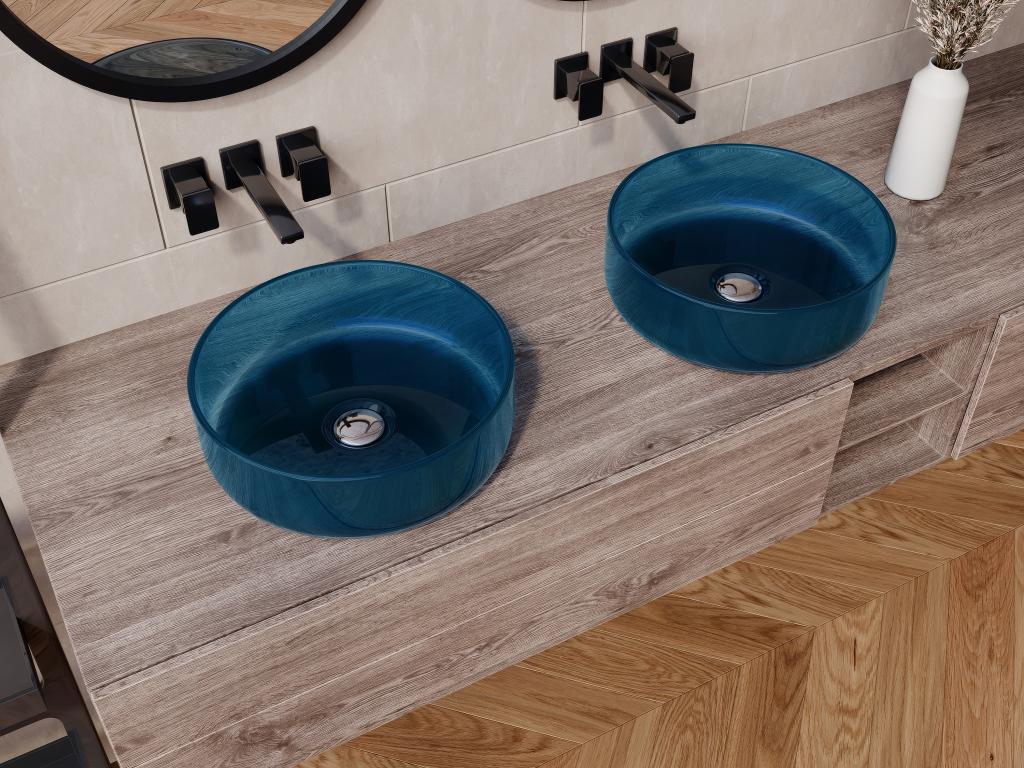 Aufsatzwaschbecken rund - durchsichtig - Harz - 40 cm - Blau - SPAVO günstig online kaufen