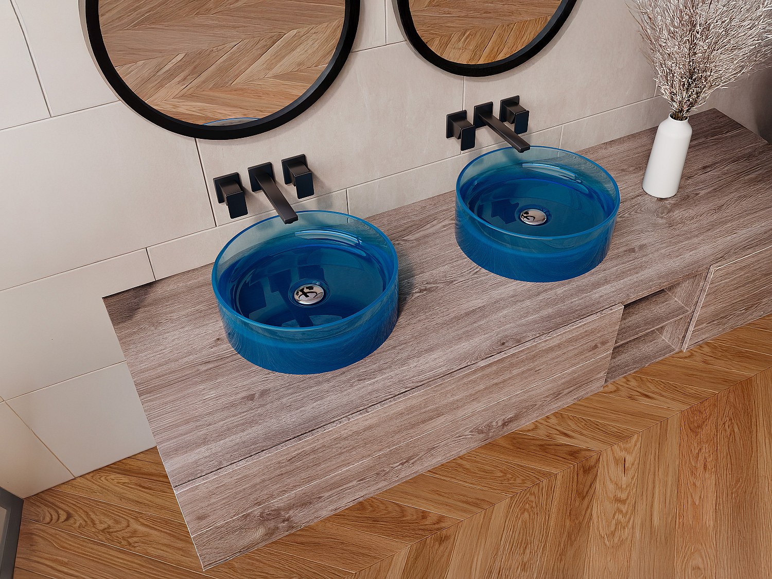 Vente-unique Aufsatzwaschbecken Rund - Durchsichtig - Harz - 40 Cm - Blau - Spavo