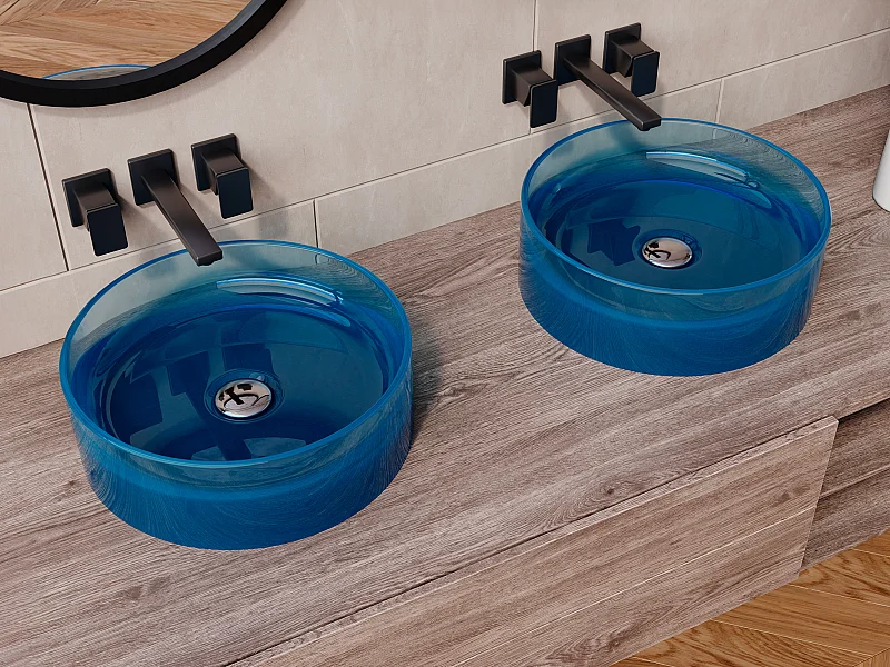 Lavabo da appoggio rotondo traslucido 40 cm in Resina Blu - SPAVO