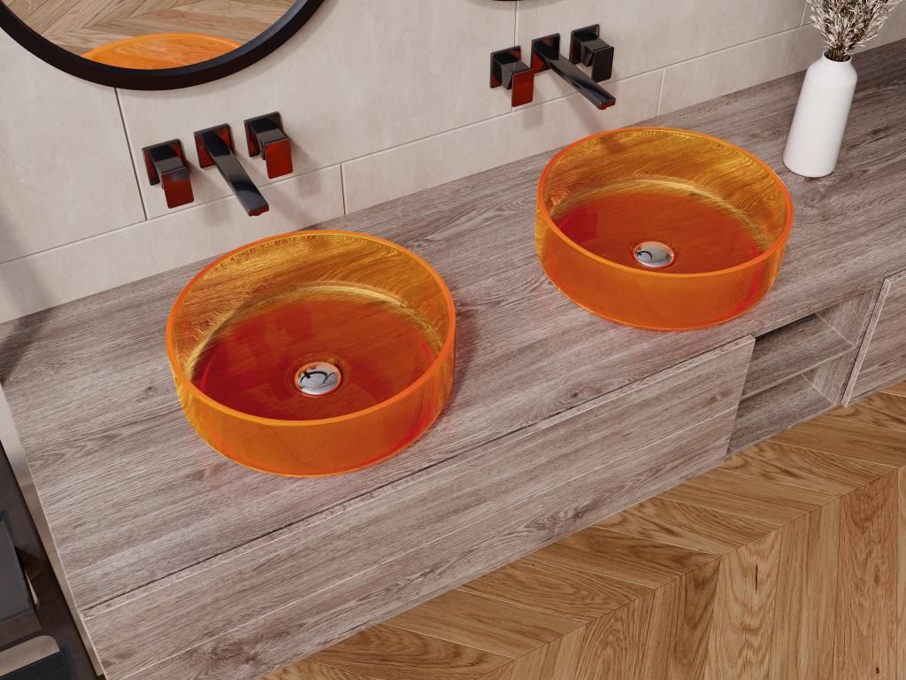 Aufsatzwaschbecken rund - durchsichtig - Harz - 40 cm - Orange - SPAVO günstig online kaufen