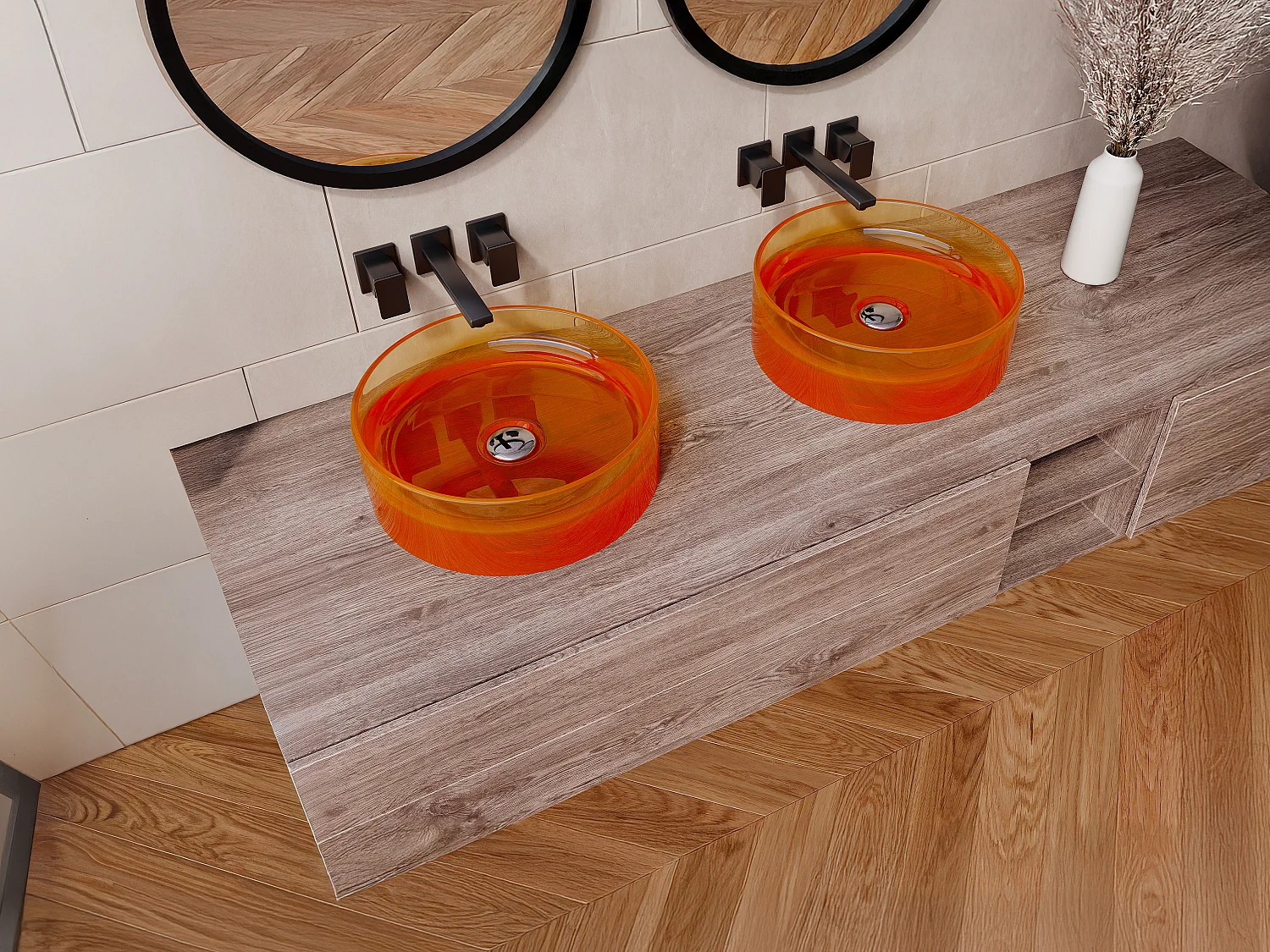 Vasque à poser ronde translucide en résine - 40 cm - Orange - SPAVO