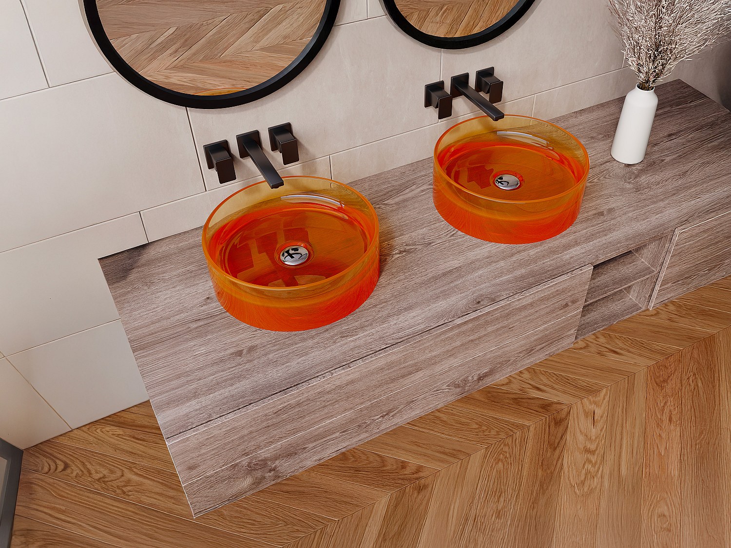 Vente-unique Aufsatzwaschbecken Rund - Durchsichtig - Harz - 40 Cm - Orange - Spavo