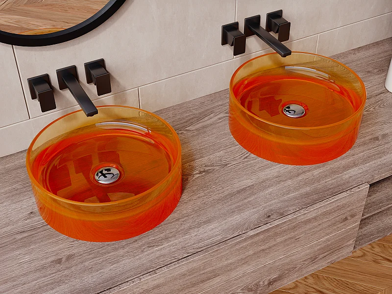 Ronde doorzichtige opbouwwastafel van hars - 40 cm - Oranje - SPAVO