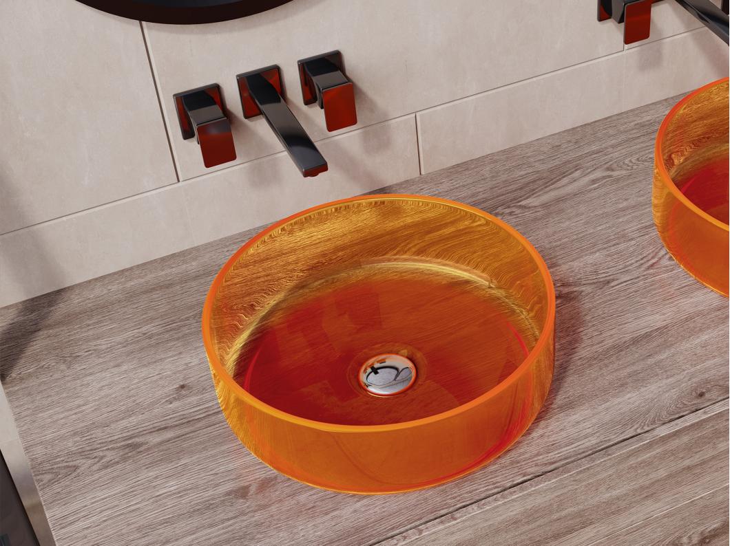 Lavabo redondo translúcido de resina - 40 cm - Naranja - SPAVO