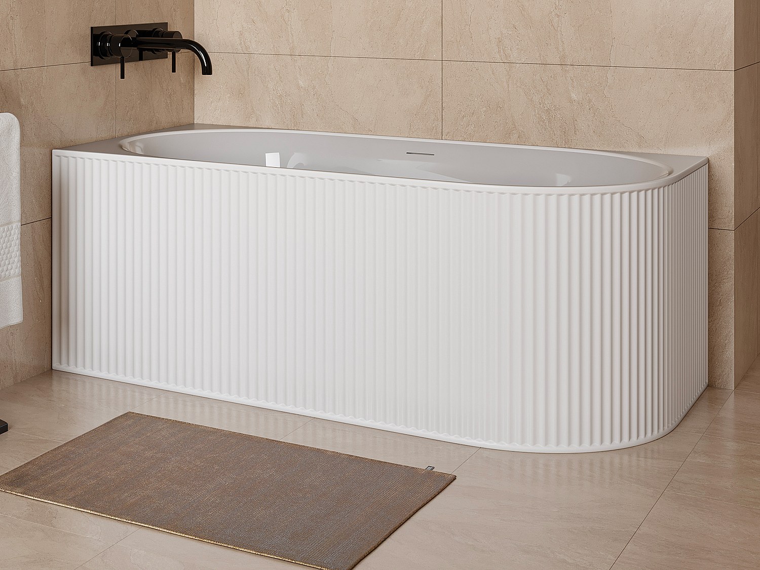 Riflet hjørnebadekar - 290L - 170 x 80 x 60 cm - Matt hvit - Akryl - Venstre hjørne - BARBORI