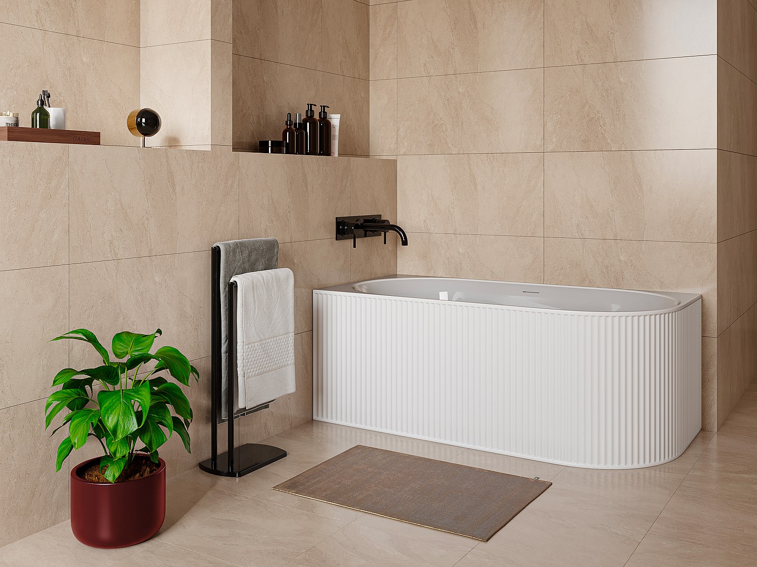 Vente-unique Eckbadewanne Geriffelt - 240 L - 170 X 80 X 60 Cm - Weiß Matt - Acryl - Ecke Links - Barbori