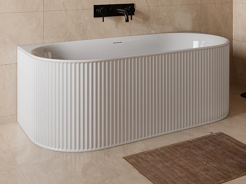 Baignoire semi îlot striée - 290L - 170 x 80 x 60 cm - Blanc mat - Acrylique - BARBORI