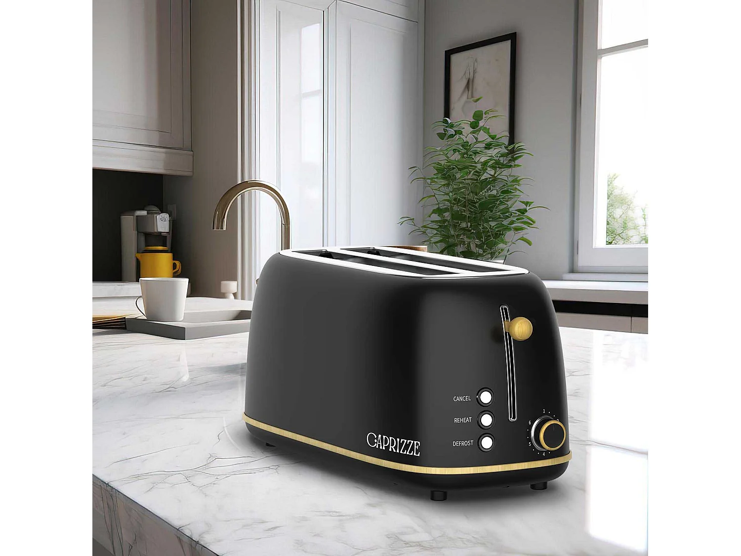 Grille-Pain Caprizze Kaito XL | Double Fente Extra Large et 6 Niveaux de Grill | Design Moderne Effet Bois et Noir Mat