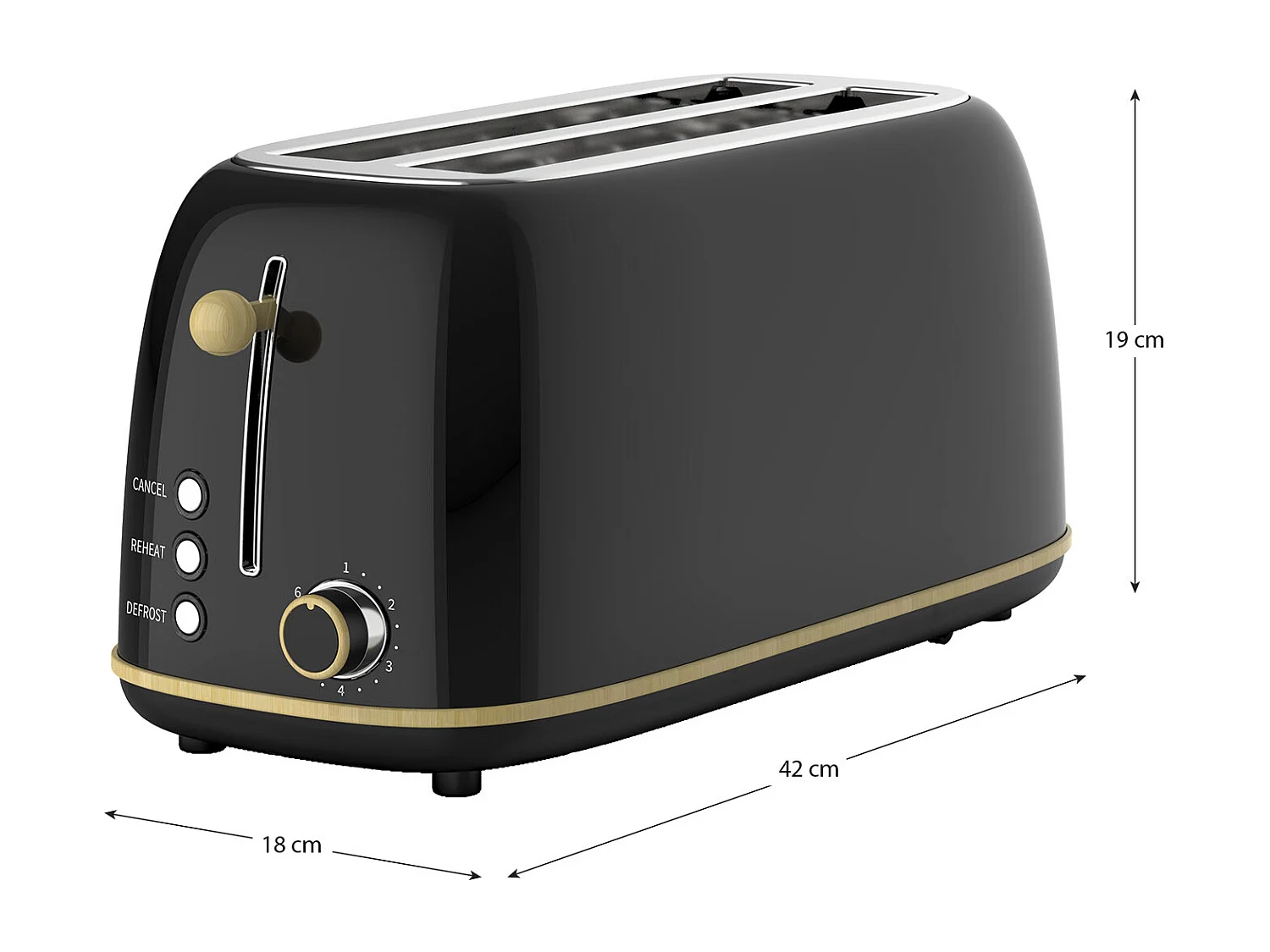 Grille-Pain Caprizze Kaito XL | Double Fente Extra Large et 6 Niveaux de Grill | Design Moderne Effet Bois et Noir Mat
