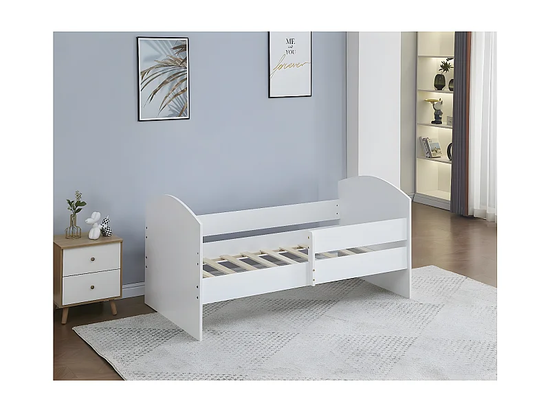 Lit enfant avec barrière "Victoria" - Bois - Blanc - 80 x 160 cm