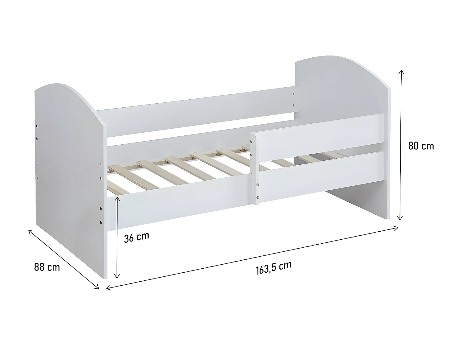 Cama infantil "Victoria" con barrera de seguridad de madera blanca 80x160 cm
