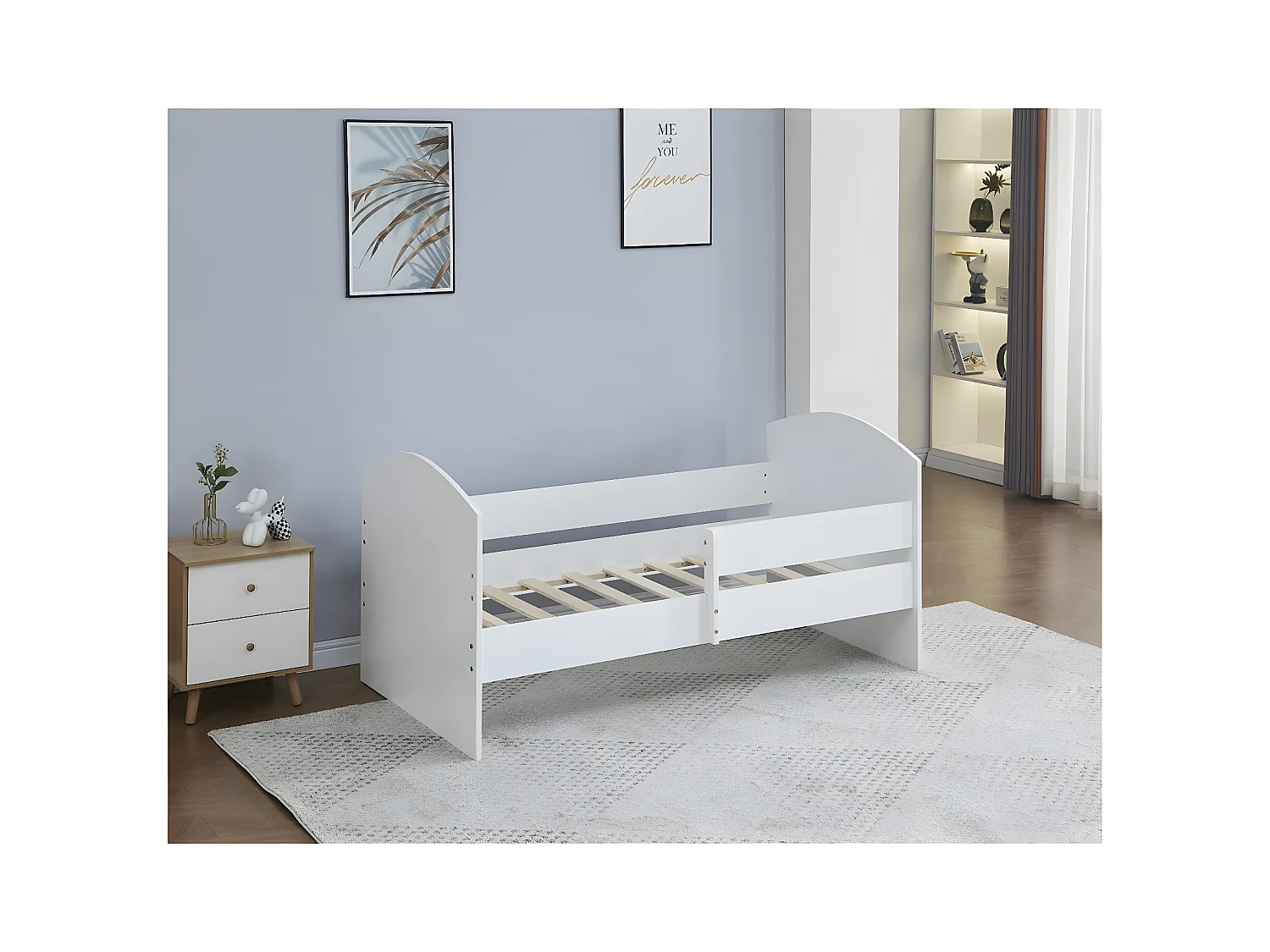 Lit enfant avec barrière "Victoria" - Bois - Blanc - 80 x 160 cm