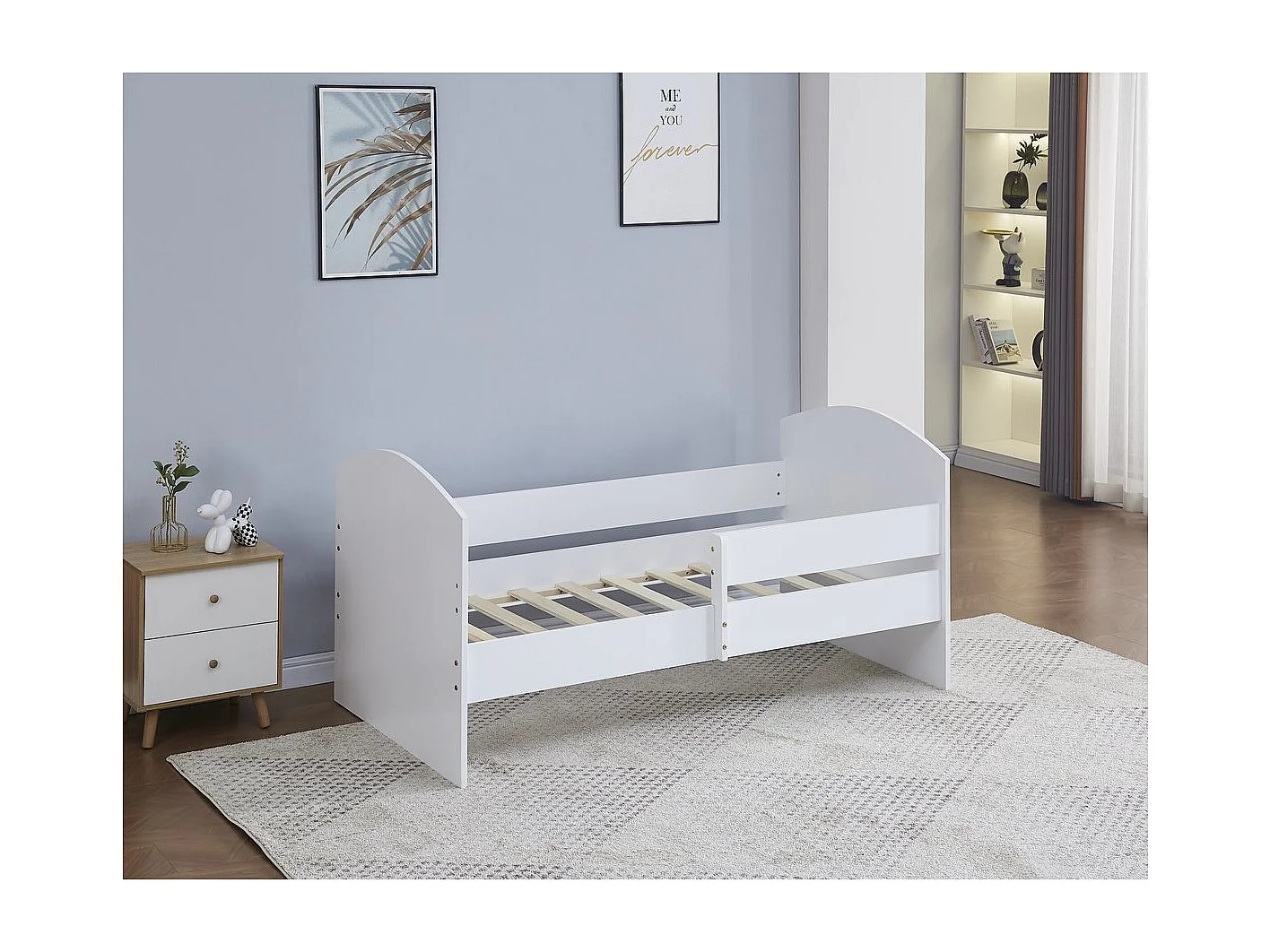 Lit enfant avec barrière "Victoria" - Bois - Blanc - 80 x 160 cm