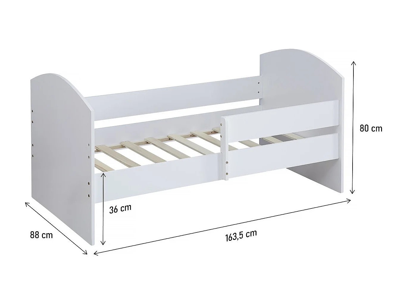 Lit enfant avec barrière "Victoria" - Bois - Blanc - 80 x 160 cm