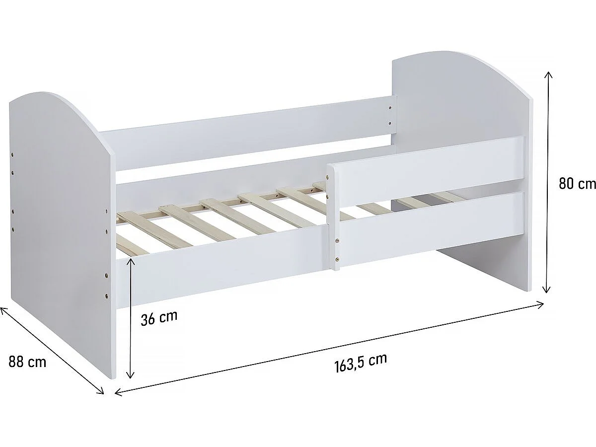 Kinderbed houten bed met uitvalbeveiliging "Victoria" - Hout - Wit - 80 x 160 cm