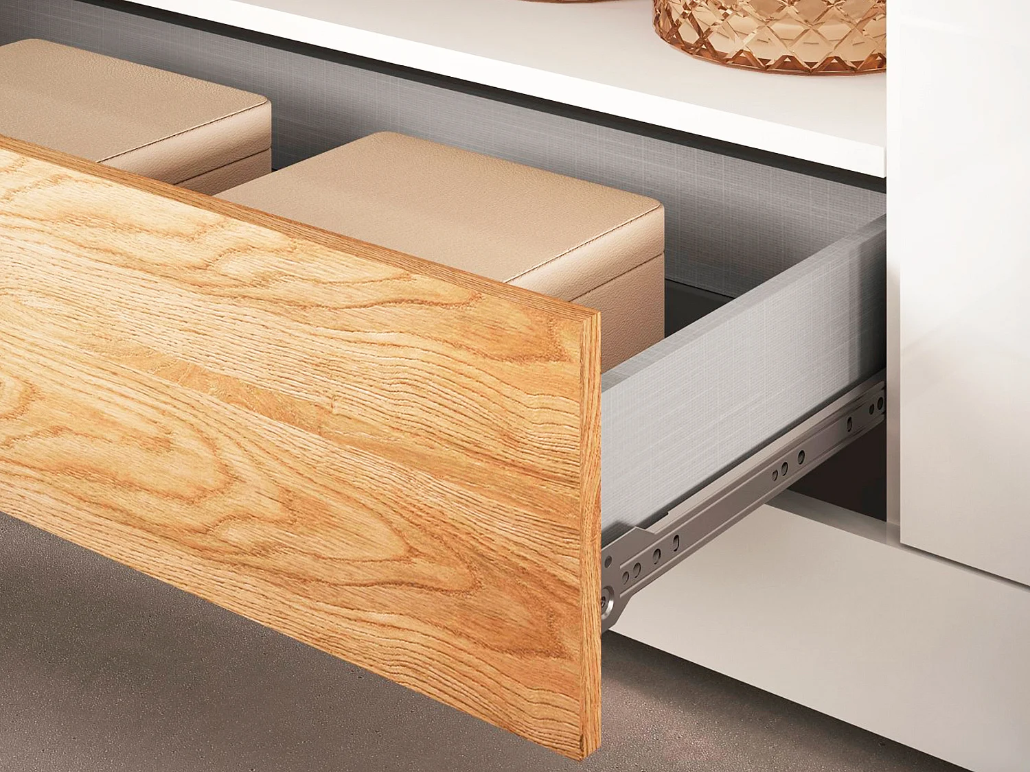 Buffet 4 portes avec LEDs - Blanc laqué et naturel - LADENYA