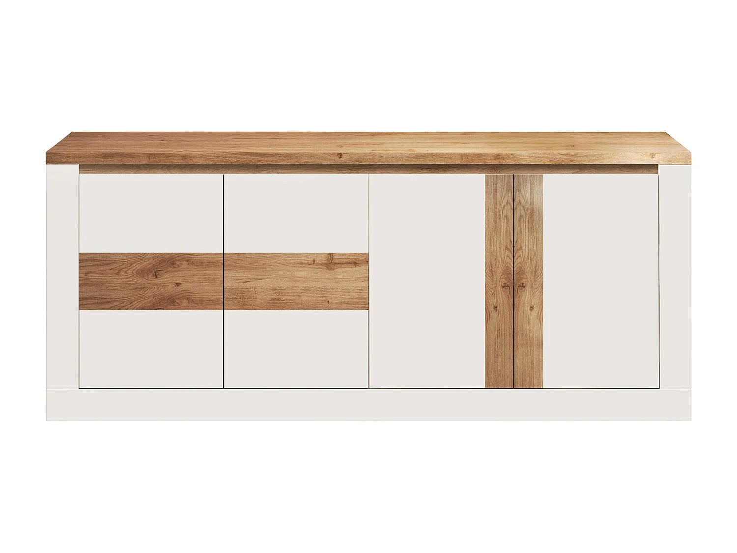 Buffet 4 portes avec LEDs - Blanc laqué et naturel - LADENYA