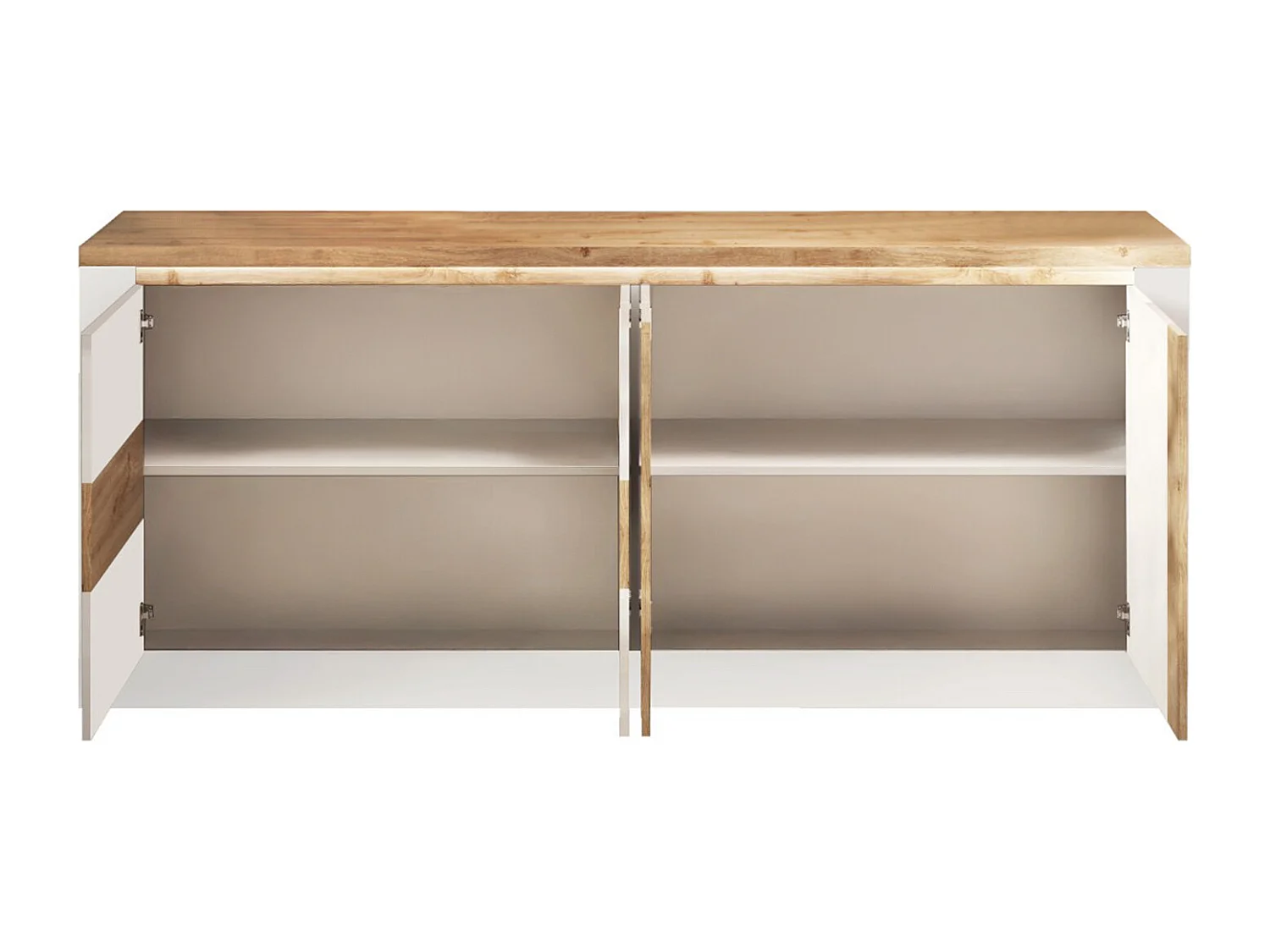 Buffet 4 portes avec LEDs - Blanc laqué et naturel - LADENYA