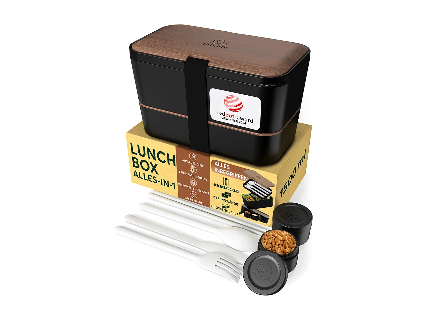 Bento Encastrable 1,5 l noir et bois de noyer