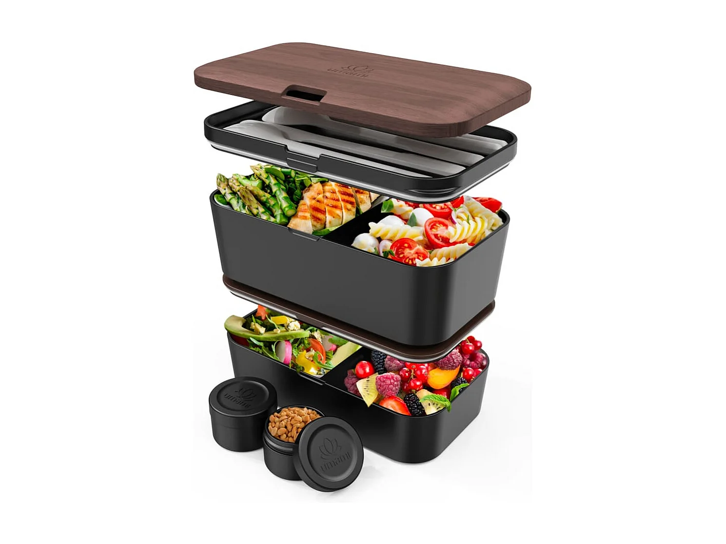 Bento Encastrable 1,5 l noir et bois de noyer