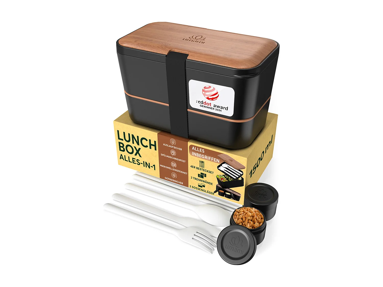 Bento Encastrable 1,5 l noir et bois de cerisier