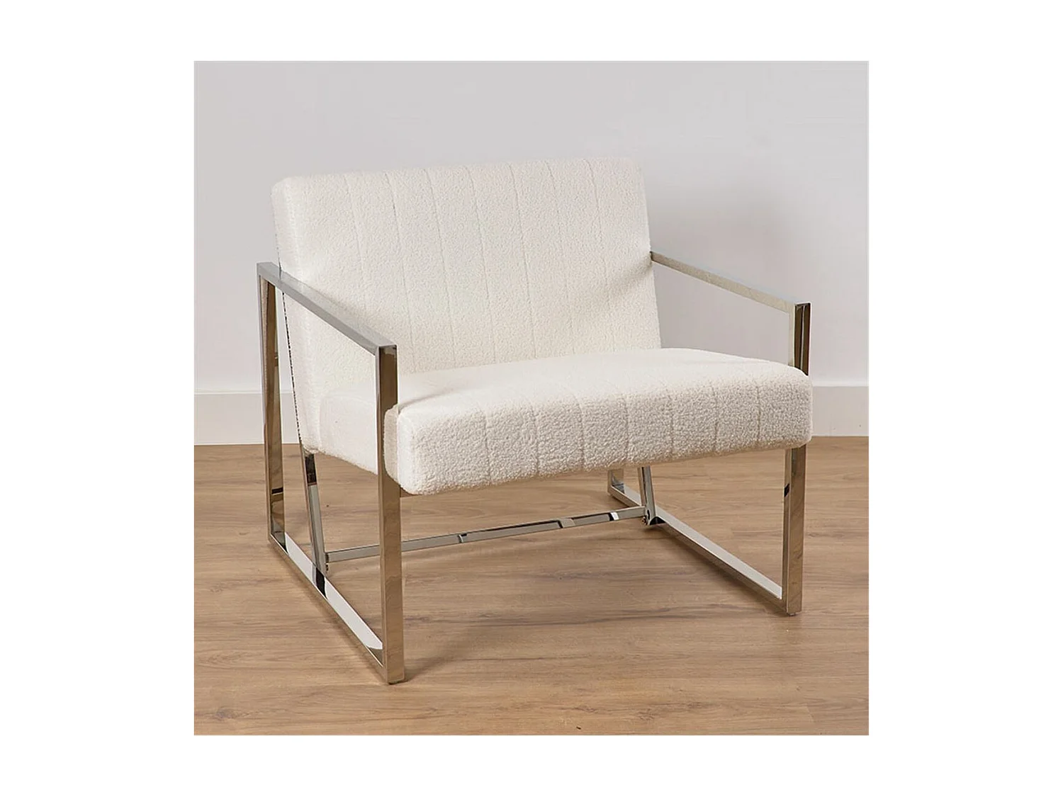 Butaca blanca 80*71*70 acero inoxidable  cromo tela bear rizo luxury