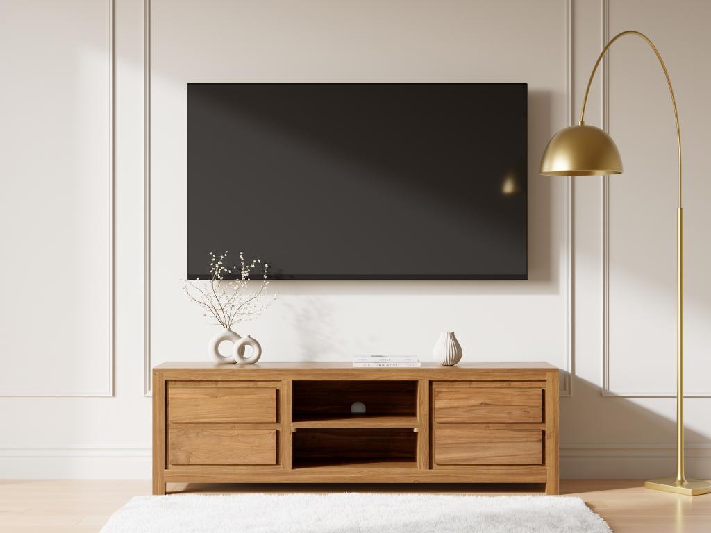 Meuble TV avec 4 tiroirs et 2 niches en bois de teck - Naturel - ALEMIA