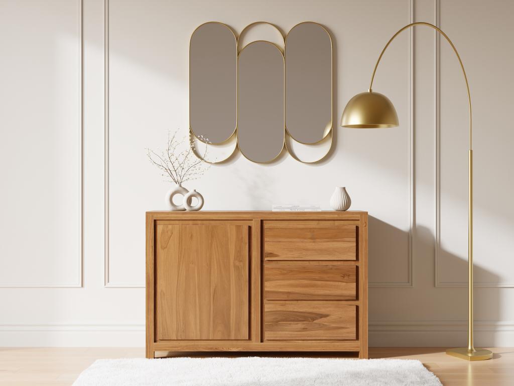 Sideboard mit 1 Tür & 3 Schubladen - Teakholz - Holzfarben - ALEMIA günstig online kaufen
