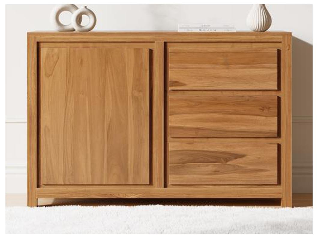 Buffet avec 1 porte et 3 tiroirs en bois de teck - Naturel - ALEMIA
