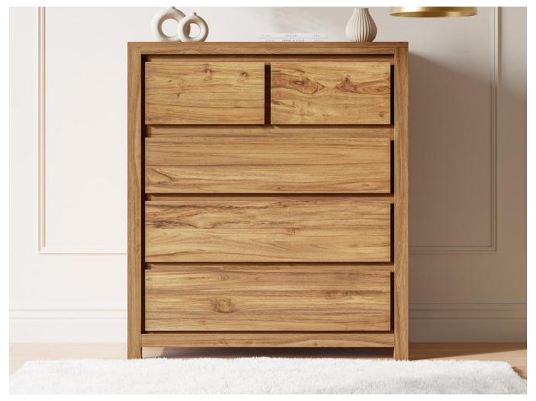 Commode 5 tiroirs en bois de teck - Coloris : Naturel - ALEMIA