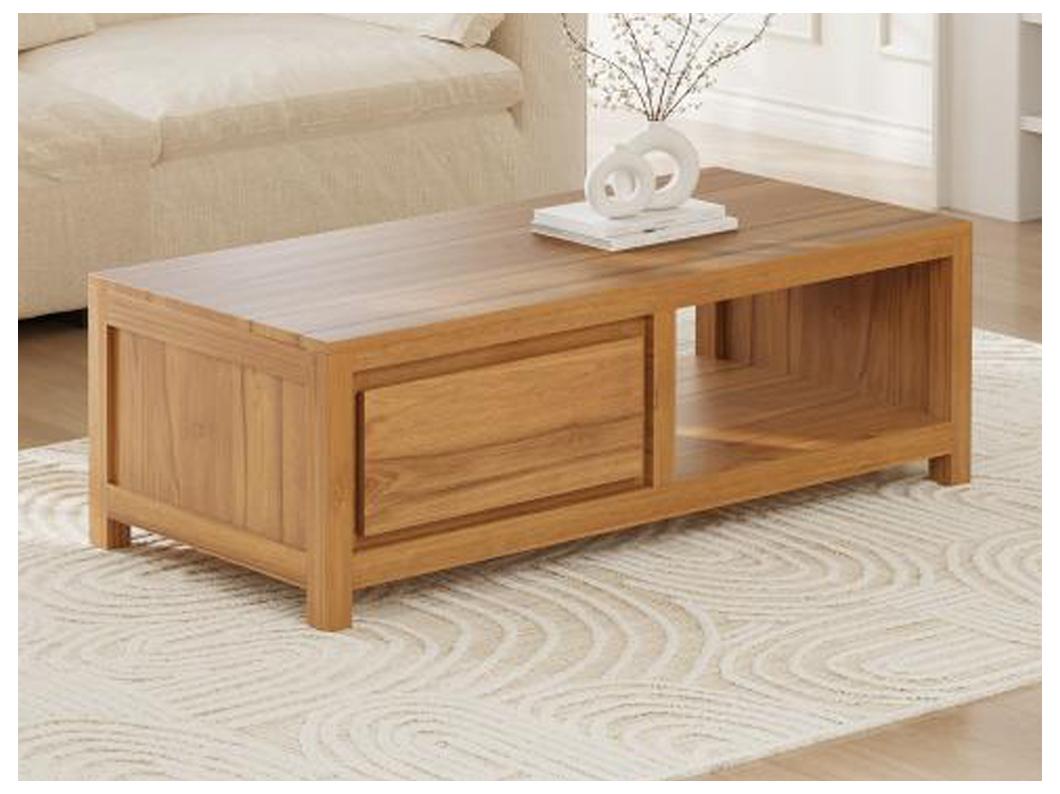 Table basse avec 2 tiroirs et 1 niche en bois de teck - Naturel - ALEMIA