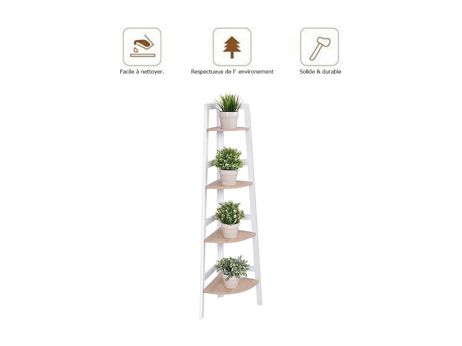 Etagère d'angle/Meuble d'angle en MDF avec 4 Etagères Bibliothèque