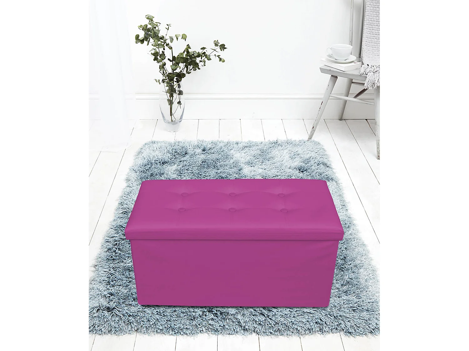Mobili Rebecca Pouf Portaoggetti Seduta Contenitore Viola Ecopelle 38x76x38
