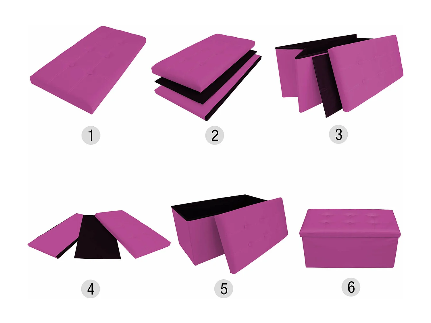 Mobili Rebecca Pouf Portaoggetti Seduta Contenitore Viola Ecopelle 38x76x38