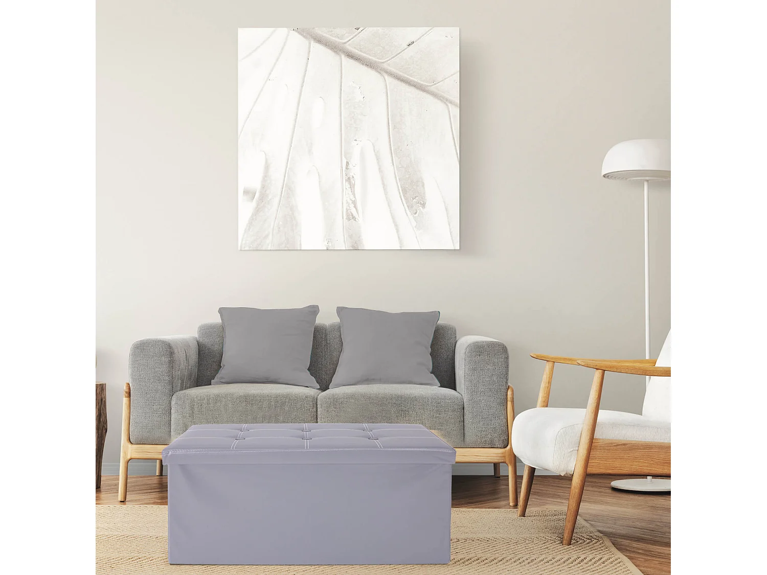 Rebecca Mobili Puff Caja Taburete Reposapies Gris Hogar 38x76x38