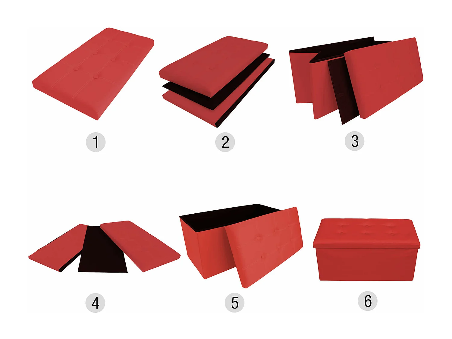 Rebecca Mobili Puff Baú de Banqueta Vermelho Desenho Moderno 38x76x38