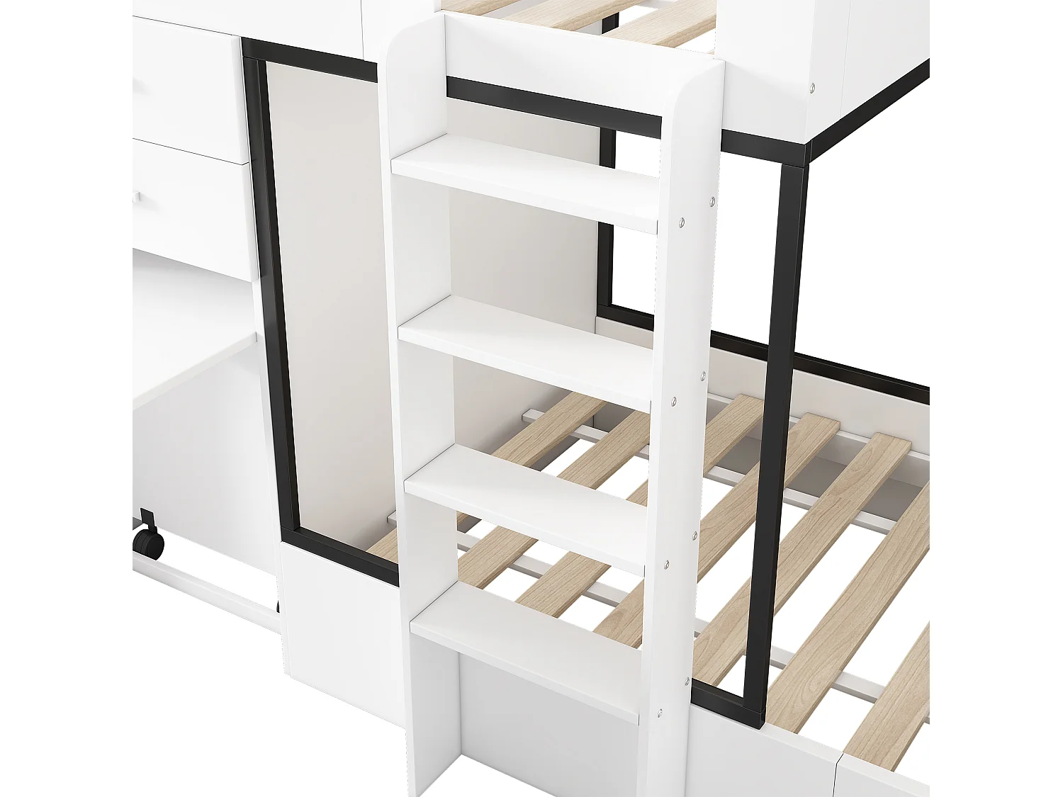 Lit superposé multifonctionnel - 2x90x200 cm- avec armoire et un bureau coulissant - Blanc (sans matelas)