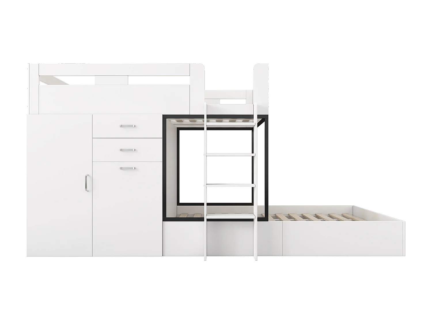 Lit superposé multifonctionnel - 2x90x200 cm- avec armoire et un bureau coulissant - Blanc (sans matelas)