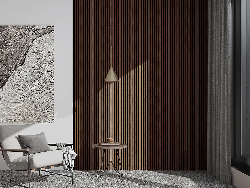 Panneau mural 3D - Pack de 3,71 m² - Coloris bois naturel foncé et noir - Lot de 8 pièces - TATIANA