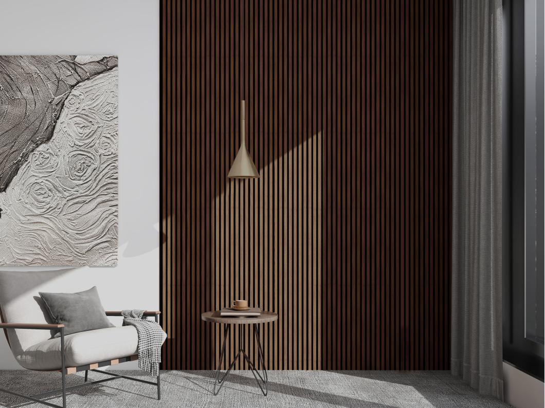 Pannello da parete 3D Set da 3,71m² Colore legno naturale scuro e Nero Lotto di 8 pezzi - TATIANA