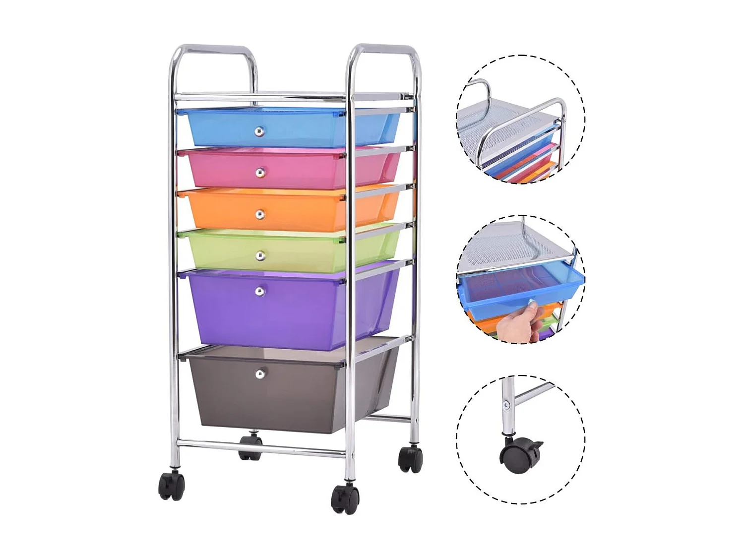 Tour de rangement avec 6 tiroirs chariot à roulettes avec dont 2 roues 32,5x37x74,5cm